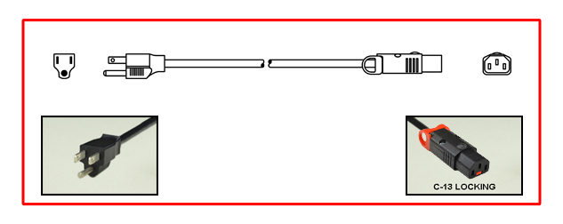 <font color="red">LOCKING</font> TAIWAN 10 AMPERE-125 VOLT DETACHABLE POWER CORD, CNS10917-2 [TW1-15] PLUG, IEC 60320 <font color="red">LOCKING C-13 CONNECTOR</font>, VCTF 1.25mm² CONDUCTORS, 70°C, 2 POLE-3 WIRE GROUNDING [2P+E], 2.5 METERS [8FT-2IN] [98"] LONG. BLACK. COILED.  
<br><font color="yellow">Length: 2.5 METERS [8FT-2IN]</font>

<br><font color="yellow">Notes: </font> 
<br><font color="yellow">*</font> Locking C13 connector designed to securely lock onto all C14 inlets, C14 plugs, C14 power cords.
<br><font color="yellow">*</font> IEC 60320 C-13 connector locks onto C14 power inlets. <font color="red">Slide buttons (red color) release (unlocks) the C-13 connector</font>.
<br><font color="yellow">*</font> IEC 60320 C-13 locking power strips, C-13 locking panel mount outlet and additional C-13 locking power cords are listed below under related products.