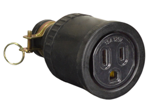 TAIWAN 15 AMPERE 125 VOLT CONNECTOR, REWIREABLE, (TW1-15P), RUBBER BODY. BLACK