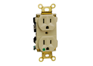 15A-125V HOSPITAL GRADE DUPLEX RECEPTACLE, GREEN DOT NEMA 5-15R, 2 POLE-3 WIRE GROUNDING(2P+E), IMPACT RESISTANT NYLON BODY. UL/CSA LISTED. IVORY. 

<br><font color="yellow">Notes: </font> 
<br><font color="yellow">*</font> Plugs, connectors, receptacles, power cords, power strips, wall plates, weatherproof covers are listed below in related products. Scroll down to view.

