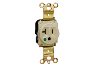 20A-125V HOSPITAL GRADE RECEPTACLE, GREEN DOT NEMA 5-20R, 2 POLE-3 WIRE GROUNDING (2P+E), IMPACT RESISTANT NYLON. UL/CSA LISTED. IVORY.

<br><font color="yellow">Notes: </font> 
<br><font color="yellow">*</font> Plugs, connectors, receptacles, power cords, wall plates, weatherproof covers are listed below in related products. Scroll down to view.
