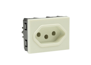 BRAZIL 20 AMPERE-250 VOLT NBR 14136 OUTLET TYPE N (BR3-20R / BR2-10R), 37mmX50mm MODULAR SIZE, 2 POLE-3 WIRE GROUNDING (2P+E), WALL BOX, PANEL, DIN RAIL MOUNT. WHITE. Outlet accepts Brazil 20A & 10A plugs. Terminal screw torque: 0.5Nm.

<br><font color="yellow">Notes: </font> 

<br><font color="yellow">*</font> Outlet mounts on American 2x4 wall boxes. Requires frame # 84202-F & wall plate # 84702 (White).  Options: Dark Gray, Chrome.

<br><font color="yellow">*</font> Weatherproof Cover # 84202-WP, IP 55 rated, Mounts on American 2X4 Wall box or Panel Mount.   
  
<br><font color="yellow">*</font> Outlet mounts on American 4x4 wall boxes. Requires frame # 84203-F & wall plate # 84705 (White).  Options: Dark Gray, Chrome. 
 
<br><font color="yellow">*</font> Outlet Panel Mounts. Requires frame # 84455 (White) Option: Dark Gray. DIN Rail mount. Requires frame # 84449. White. 

<br><font color="yellow">*</font> Surface mount wall boxes, View # 84443 series. Surface mount weatherproof box , IP 55 rated # 84446. White.

<br><font color="yellow">*</font> Scroll down to view South America, Argentina, Brazil, Chile, Peru plugs, outlets, power cords, power strips, plug adapters.