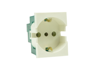 EUROPEAN SCHUKO, ITALY, CHILE, 16A-250V CEE 7/3 MODULAR OUTLET, TYPE E, F, L (EU1-16R / IT1-10R), 37mmX50mm MODULAR SIZE, SHUTTERED CONTACTS, WALL BOX, PANEL, DIN RAIL MOUNT, 2 POLE-3 WIRE GROUNDING (2P+E). WHITE.

<br><font color="yellow">Notes: </font> 

<br><font color="yellow">*</font> Outlet mounts on American 2x4 wall boxes. Requires frame # 84202-F & wall plate # 84702 (White).  Options: Dark Gray, Chrome.

<br><font color="yellow">*</font> Weatherproof Cover # 84202-WP, IP 55 rated, Mounts on American 2X4 Wall box or Panel Mount.   
  
<br><font color="yellow">*</font> Outlet mounts on American 4x4 wall boxes. Requires frame # 84203-F & wall plate # 84705 (White).  Options: Dark Gray, Chrome. 
 
<br><font color="yellow">*</font> Outlet Panel Mounts. Requires frame # 84455 (White) Option: Dark Gray. DIN Rail mount. Requires frame # 84449. White. 

<br><font color="yellow">*</font> Surface mount wall boxes, View # 84443 series. Surface mount weatherproof box , IP 55 rated # 84446. White.

 <br><font color="yellow">*</font> Scroll down in related products to view South America, Argentina, Brazil, Chile, Peru plugs, outlets, GFCI/RCD sockets, power cords, power strips, plug adapters for all South America countries.


