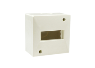 SURFACE MOUNT WALL BOX, IP40 RATED, ACCEPTS SOUTH AMERICA, EUROPEAN, INTERNATIONAL 18.5mmX50mm MODULAR DEVICES, FOUR 25mm KNOCKOUTS. WHITE. 

<br><font color="yellow">Notes: </font> 
<br><font color="yellow">*</font> Accepts one 18.5mmX50mm modular size device.
<br><font color="yellow">*</font> Scroll down to view outlets, sockets, switches, surface mount boxes, IP55 rated weatherproof covers, weatherproof boxes, panel mount and DIN rail mount frames.
