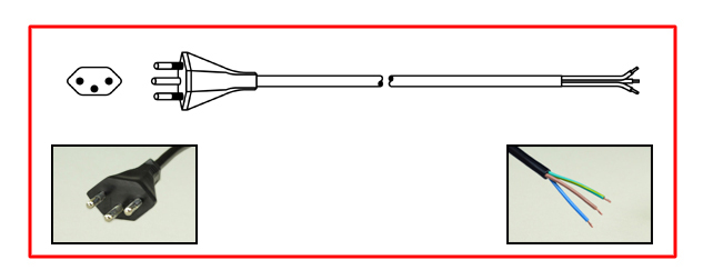 SOUTH AFRICA 10 AMPERE-250 VOLT POWER SUPPLY CORD, SANS 164-2 <font color="yellow"> TYPE N </font> [SA1-16P] PLUG, 2 POLE-3 WIRE GROUNDING [2P+E], STRIPPED ENDS, 2.44 METERS [8 FEET] [96"] LONG. BLACK.
<br><font color="yellow">Length: 2.44 METERS [8 FEET]</font> 