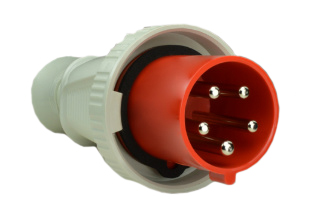 IEC 60309 (6h) 3 PHASE PLUG, 100A-380/415V (400 VOLT) (UL/CSA), 125A-220/380V-240/415V (400 V0LT) (EUROPEAN), WATERTIGHT (IP67) "UNIVERSAL APPROVED" PIN & SLEEVE PLUG, 4 POLE-5 WIRE GROUNDING (3P+N+E), DUAL CLAMP & COMPRESSION STRAIN RELIEFS, NYLON BODY (POLYAMIDE 6), OPERATING TEMP. = -25�C TO +90�C, RED. CERTIFICATIONS: REACH, RoHS, CE.