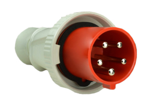 IEC 60309 (6h) 3 PHASE PLUG, 100A-380/415V (400 VOLT) UL/CSA, 125A-220/380V - 240/415V (400 V0LT) EUROPEAN, WATERTIGHT (IP67) UNIVERSAL APPROVED PIN & SLEEVE PLUG, 4 POLE-5 WIRE GROUNDING, (3P+N+E), DUAL CLAMP & COMPRESSION STRAIN RELIEFS, NYLON BODY (POLYAMIDE 6), OPERATING TEMP. = -25C TO +90C, RED. CERTIFICATIONS: REACH, RoHS, CE.