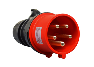 IEC 60309 (6h) 3 PHASE PLUG, 30 AMPERE-200/415 VOLT C(UL)US, 32 AMPERE-220/380 - 240/415 VOLT OVE, SPLASHPROOF (IP44) UNIVERSAL APPROVED PIN & SLEEVE POWER PLUG, COMPRESSION STRAIN RELIEF, 4 POLE-5 WIRE GROUNDING (3P+N+E), NYLON (POLYAMIDE BODY), OPERATING TEMP. = -25�C TO +80�C, RED. APPROVALS: C(UL)US, OVE. CERTIFICATIONS: REACH, RoHS, CE.