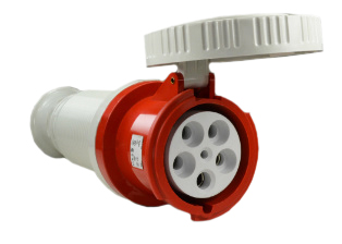 IEC 60309 (6h) 3 PHASE CONNECTOR, 60A-380/415V (400 VOLT) UL/CSA, 63A-220/380V - 240/415V (400 V0LT) EUROPEAN, WATERTIGHT (IP67) UNIVERSAL APPROVED IN-LINE PIN & SLEEVE CONNECTOR, 4 POLE-5 WIRE GROUNDING (3P+N+E), CLAMP & COMPRESSION STRAIN RELIEFS, NYLON BODY (POLYAMIDE 6), OPERATING TEMP. = -25C TO +90C, RED. 

<br><font color="yellow">Notes: </font> 
<br><font color="yellow">*</font> Terminals accept 8AWG, 6AWG, 4AWG conductors.
<br><font color="yellow">*</font> Strain relief range = 15mm-33mm (0.60-1.30").
