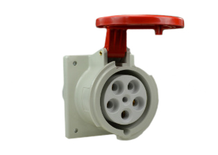IEC 60309 (6h) 3 PHASE OUTLET, 60A-380/415V (400 VOLT) UL/CSA, 63A-220/380V - 240/415V (400 V0LT) EUROPEAN, SPLASHPROOF (IP44) UNIVERSAL APPROVED FLANGED PIN & SLEEVE OUTLET, 4 POLE-5 WIRE GROUNDING (3P+N+E), NYLON BODY (POLYAMIDE 6). OPERATING TEMP. = -25C TO +90C, RED. 

<br><font color="yellow">Notes: </font> 
<br><font color="yellow">*</font> Terminals accept 8AWG, 6AWG, 4AWG conductors.

