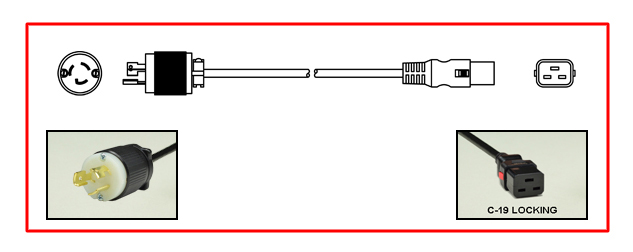 <font color="red">LOCKING</font> 15 AMPERE-125 VOLT POWER CORD, NEMA L5-15P LOCKING PLUG, IEC 60320 <font color="RED"> LOCKING C-19 CONNECTOR</font>, SJTO 14/3 AWG, 105�C, 2 POLE-3 WIRE GROUNDING [2P+E], 2.5 METERS [8FT-2IN] [98"] LONG. BLACK. 
<br><font color="yellow">Length: 2.5 METERS [8FT-2IN]</font>

<br><font color="yellow">Notes: </font> 
<br><font color="yellow">*</font> Locking C19 connector designed to securely lock onto all C20 inlets, C20 plugs, C20 power cords.
<br><font color="yellow">*</font> IEC 60320 C19 connector locks onto C20 power inlets or C20 plugs. (<font color="red"> Red color (slide release latch) unlocks the C19 connector.</font>)
<br><font color="yellow">*</font> <font color="red">Locking</font> European, British, UK, Australian, International and America / Canada (NEMA) 5-15P, 5-20P, 6-15P, 6-20P, L5-15P, L6-15P, L5-20P, L6-20P, L5-30P, L6-30P, IEC 60309 (6h), IEC 60320 C13, IEC 60320 C19 locking power cords are listed below in related products. Scroll down to view.