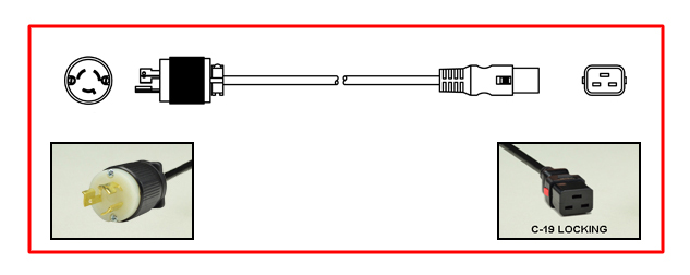 <font color="red">LOCKING</font> 15 AMPERE-250 VOLT POWER CORD, NEMA L6-15P LOCKING PLUG, IEC 60320 <font color="RED"> LOCKING C-19 CONNECTOR</font>, SJTO 14/3 AWG, 105C, 2 POLE-3 WIRE GROUNDING [2P+E], 2.5 METERS [8FT-2IN] [98"] LONG. BLACK. 
<br><font color="yellow">Length: 2.5 METERS [8FT-2IN]</font>

<br><font color="yellow">Notes: </font> 
<br><font color="yellow">*</font> Locking C19 connector designed to securely lock onto all C20 inlets, C20 plugs, C20 power cords.
<br><font color="yellow">*</font> IEC 60320 C19 connector locks onto C20 power inlets or C20 plugs. (<font color="red"> Red color (slide release latch) unlocks the C19 connector.</font>)
<br><font color="yellow">*</font> <font color="red">Locking</font> European, British, UK, Australian, International and America / Canada NEMA 5-15P, 5-20P, 6-15P, 6-20P, L5-15P, L6-15P, L5-20P, L6-20P, L5-30P, L6-30P, IEC 60309 (6h), IEC 60320 C13, IEC 60320 C19 locking power cords are listed below in related products. Scroll down to view.