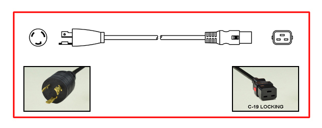 <font color="red">LOCKING</font> 20 AMPERE-250 VOLT POWER CORD, NEMA L6-20P LOCKING PLUG, IEC 60320 <font color="RED"> LOCKING C-19 CONNECTOR</font>, SJTOW 12/3 AWG, 105C, 2 POLE-3 WIRE GROUNDING [2P+E], 2.5 METERS [8FT-2IN] [98"] LONG. BLACK. 
<br><font color="yellow">Length: 2.5 METERS [8FT-2IN]</font>

<br><font color="yellow">Notes: </font> 
<br><font color="yellow">*</font> Locking C19 connector designed to securely lock onto all C20 inlets, C20 plugs, C20 power cords.
<br><font color="yellow">*</font> IEC 60320 C19 connector locks onto C20 power inlets or C20 plugs. (<font color="red"> Red color (slide release latch) unlocks the C19 connector.</font>)
<br><font color="yellow">*</font> <font color="red">Locking</font> European, British, UK, Australian, International and America / Canada NEMA 5-15P, 5-20P, 6-15P, 6-20P, L5-15P, L6-15P, L5-20P, L6-20P, L5-30P, L6-30P, IEC 60309 (6h), IEC 60320 C13, IEC 60320 C19 locking power cords are listed below in related products. Scroll down to view.