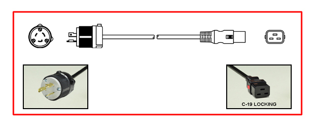 <font color="red">LOCKING</font> 20 AMPERE-250 VOLT POWER CORD, NEMA L6-20P LOCKING PLUG, IEC 60320 <font color="RED"> LOCKING C-19 CONNECTOR</font>, SJTOW 12/3 AWG, 105°C, 2 POLE-3 WIRE GROUNDING [2P+E], 5.0 METERS [16FT-5IN] [197"] LONG. BLACK. 
<br><font color="yellow">Length: 5.0 METERS [16FT-5IN]</font>

<br><font color="yellow">Notes: </font> 
<br><font color="yellow">*</font> IEC 60320 C19 connector locks onto C20 power inlets or C20 plugs. (<font color="red"> Red color (slide release latch) unlocks the C19 connector.</font>)
<br><font color="yellow">*</font> <font color="red">Locking</font> European, British, UK, Australian, International and America / Canada (NEMA) 5-15P, 5-20P, 6-15P, 6-20P, L5-15P, L6-15P, L5-20P, L6-20P, L5-30P, L6-30P, IEC 60309 (6h), IEC 60320 C13, IEC 60320 C19 locking power cords are listed below in related products. Scroll down to view.