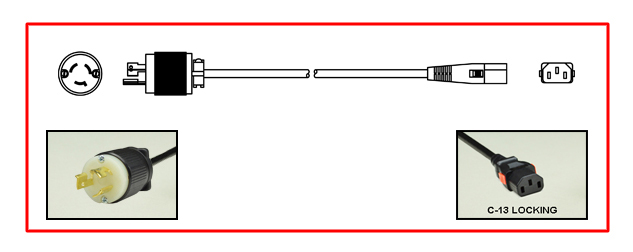 <font color="red">LOCKING</font> 15 AMPERE-250 VOLT POWER CORD, NEMA L6-15P LOCKING PLUG, IEC 60320 <font color="RED"> LOCKING C-13 CONNECTOR</font>, SJT 14/3 AWG, 105C, 2 POLE-3 WIRE GROUNDING [2P+E], 2.5 METERS [8FT-2IN] [98"] LONG. BLACK. 
<br><font color="yellow">Length: 2.5 METERS [8FT-2IN]</font>

<br><font color="yellow">Notes: </font> 
<br><font color="yellow">*</font> Locking C13 connector designed to securely lock onto all C14 inlets, C14 plugs, C14 power cords.
<br><font color="yellow">*</font> IEC 60320 C13 connector locks onto C14 power inlets or C14 plugs. (<font color="red"> Red color (slide release latch) unlocks the C13 connector.</font>)
<br><font color="yellow">*</font> <font color="red"> Locking</font> European, British, UK, Australian, International and America / Canada NEMA 5-15P, 5-20P, 6-15P, 6-20P, L5-15P, L6-15P, L5-20P, L6-20P, L5-30P, L6-30P, IEC 60309 (6h), IEC 60320 C13, IEC 60320 C19 locking power cords are listed below in related products. Scroll down to view.