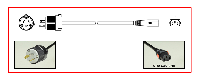 <font color="red">LOCKING</font> 15 AMPERE-125 VOLT POWER CORD, NEMA L5-20P LOCKING PLUG, IEC 60320 <font color="RED"> LOCKING C-13 CONNECTOR</font>, SJT 14/3 AWG, 105C, 2 POLE-3 WIRE GROUNDING [2P+E], 2.5 METERS [8FT-2IN] [98"] LONG. BLACK. 
<br><font color="yellow">Length: 2.5 METERS [8FT-2IN]</font>

<br><font color="yellow">Notes: </font> 
<br><font color="yellow">*</font> Locking C13 connector designed to securely lock onto all C14 inlets, C14 plugs, C14 power cords.
<br><font color="yellow">*</font> IEC 60320 C13 connector locks onto C14 power inlets or C14 plugs. (<font color="red"> Red color (slide release latch) unlocks the C13 connector.</font>)
<br><font color="yellow">*</font> <font color="red"> Locking</font> European, British, UK, Australian, International and America / Canada NEMA 5-15P, 5-20P, 6-15P, 6-20P, L5-15P, L6-15P, L5-20P, L6-20P, L5-30P, L6-30P, IEC 60309 (6h), IEC 60320 C13, IEC 60320 C19 locking power cords are listed below in related products. Scroll down to view.
