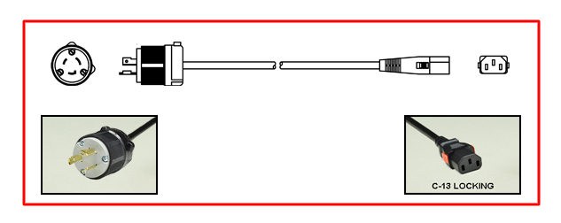 <font color="red">LOCKING</font> 15 AMPERE-250 VOLT POWER CORD, NEMA L6-20P LOCKING PLUG, IEC 60320 <font color="RED"> LOCKING C-13 CONNECTOR</font>, SJT 14/3 AWG, 105�C, 2 POLE-3 WIRE GROUNDING (2P+E). 2.44 METERS (8 FEET) (96") LONG. BLACK. 
<br><font color="yellow">Length: 2.44 METERS (8 FEET)</font>

<br><font color="yellow">Notes: </font> 
<br><font color="yellow">*</font> IEC 60320 C13 connector locks onto C14 power inlets or C14 plugs. (<font color="red"> Red color (slide release latch) unlocks the C13 connector.</font>)
<br><font color="yellow">*</font> <font color="red"> Locking</font> European, British, UK, Australian, International and America / Canada (NEMA) 5-15P, 5-20P, 6-15P, 6-20P, L5-15P, L6-15P, L5-20P, L6-20P, L5-30P, L6-30P, IEC 60309 (6h), IEC 60320 C13, IEC 60320 C19 locking power cords are listed below in related products. Scroll down to view.