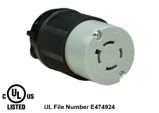 20 AMPERE-125/250 VOLT NEMA L14-20R LOCKING CONNECTOR, SPECIFICATION GRADE, IMPACT RESISTANT NYLON BODY, CABLE DUST / MOISTURE SHIELD (IP20), 3 POLE-4 WIRE GROUNDING (3P+E). BLACK / GRAY. 

<br><font color="yellow">Notes: </font> 
<br><font color="yellow">*</font> Terminals accept 14/3, 12/3, 10/3 AWG size conductors.
<br><font color="yellow">*</font> Strain relief (cord grip range) = 0.375-1.156" dia.
<br><font color="yellow">*</font> Temp. range = -40C to +75C.
<br><font color="yellow">*</font> Power cords, plugs, connectors, outlets, inlets, receptacles, adapters are listed below in related products. Scroll down to view.
 