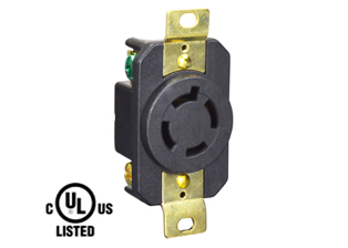 20 AMPERE-125/250 VOLT NEMA L14-20R LOCKING RECEPTACLE (3P+E), 3 POLE-4 WIRE GROUNDING, IMPACT RESISTANT. BLACK.  

<br><font color="yellow">Notes: </font> 
<br><font color="yellow">*</font> Terminals accept 14AWG-8AWG. Max torque = 12 in. lbs.
<br><font color="yellow">*</font> Temp. range = -40C to +75C.
