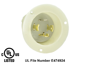 30 AMPERE-125/250 VOLT (NEMA L14-30P) FLANGED PANEL MOUNT POWER INLET, 3 POLE-4 WIRE GROUNDING (3P+E), IMPACT RESISTANT NYLON BODY, SPECIFICATION GRADE. WHITE.

<br><font color="yellow">Notes: </font> 
<br><font color="yellow">*</font> For weatherproof / dustproof panel mount applications use #5202-WC inlet cover.
<br><font color="yellow">*</font> Terminals accept 14AWG-8AWG. Max torque = 12 in. lbs.
<br><font color="yellow">*</font> Temp. range = -40�C to +75�C.
<br><font color="yellow">*</font> NEMA 15A, 20A, 30A (125V, 250V), IEC 60309 (20A, 30A, 60A, 125A) & European, Australian power inlets are listed below in related products. Scroll down to view.