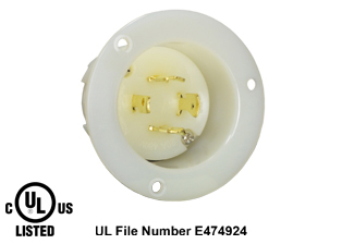20 AMPERE-480 VOLT, 3 PHASE (X,Y,Z,+G) NEMA L16-20P LOCKING FLANGED PANEL MOUNT POWER INLET, 3 POLE-4 WIRE GROUNDING (3P+E), IMPACT RESISTANT NYLON BODY, SPECIFICATION GRADE. WHITE. 

<br><font color="yellow">Notes: </font>
<br><font color="yellow">*</font> Weatherproof / dust proof applications use #5202-WC cover or #79485 cover.
<br><font color="yellow">*</font> Terminals accept 14AWG-8AWG. Max torque = 12 in. lbs. Temp. range = -40C to +75C.
 <br><font color="yellow">**</font> NEMA Panel Mount Inlets with same mounting design listed below.
<BR>**NEMA L1420 Locking Inlet Part #L1420-FI, (20A-125/250V). Accepts L1420-C Connectors.
<BR>**NEMA L1430 Locking Inlet Part #L1430-FI, (30A-125/250V). Accepts L1430-C Connectors.
<BR>**NEMA L1520 Locking Inlet Part #L1520-FI, (20A-250V, 3 Phase). Accepts L1520-C Connectors.
<BR>**NEMA L1530 Locking Inlet Part #L1530-FI, (30A-250V, 3 Phase). Accepts L1530-C Connectors.
<BR>**NEMA L1620 Locking Inlet Part #L1620-FI, (20A-480V, 3 Phase). Accepts L1620-C Connectors.
<BR>**NEMA L1630 Locking Inlet Part #L1630-FI, (30A-480V, 3 Phase). Accepts L1630-C Connectors.

<br><font color="yellow">View:</font> Mating power connector # <a href="https://internationalconfig.com/icc6.asp?item=L1620-C" style="text-decoration: none">L1620-C</a>.

<br><font color="yellow">View:</font> High Power NEMA Locking 20A- 30A (4Pole / 5 Pole) Inlets & Outlets. <a href="https://www.internationalconfig.com/catalog_pages/flanged_inlets_flanged_outlets_guide.pdf" style="text-decoration: none">NEMA Flanged Outlets 
 & Inlets Guide</a> 
<br><font color="yellow">*</font> Plugs, power cords, outlets, connectors, inlets are listed below in related products. Scroll down to view.
