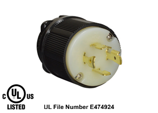 20 AMPERE-480 VOLT, 3 PHASE (X,Y,Z,+G) (NEMA L16-20P) LOCKING PLUG, SPECIFICATION GRADE, IMPACT RESISTANT NYLON BODY, CABLE DUST / MOISTURE SHIELD (IP20), 3 POLE-4 WIRE GROUNDING (3P+E). BLACK / WHITE. 

<br><font color="yellow">Notes: </font> 
<br><font color="yellow">*</font> Terminals accept 14/3, 12/3, 10/3 AWG size conductors.
<br><font color="yellow">*</font> Strain relief (cord grip range) = 0.375-1.156" dia.
<br><font color="yellow">*</font> Temp. range = -40�C to +75�C.
<br><font color="yellow">*</font> Power cords, plugs, connectors, outlets, inlets, receptacles, adapters are listed below in related products. Scroll down to view.