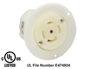 30 AMPERE-120/208 VOLT AC, 3 PHASE Y, (X, Y, Z, W, GR.), NEMA L21-30FO LOCKING FLANGED OUTLET, IMPACT RESISTANT NYLON BODY, SPECIFICATION GRADE, 4 POLE-5 WIRE GROUNDING (4P+E), WHITE. 

<br><font color="yellow">Notes: </font> 
<br><font color="yellow">*</font> Temp. range = -40�C to +75�C.
<br><font color="yellow">*</font> NEMA locking 15A, 20A, 30A (125V, 250V), IEC 60309 (20A, 30A, 60A, 125A) power outlets are listed below in related products. Scroll down to view.

