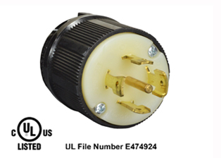 30 AMPERE-277/480 VOLT AC, 3 PHASE Y, (X, Y, Z, W, GR.), NEMA L22-30P LOCKING PLUG, SPECIFICATION GRADE, IMPACT RESISTANT NYLON BODY, CABLE ENTRY DUST / MOISTURE SHIELD (IP20), 4 POLE-5 WIRE GROUNDING (4P+E). BLACK / WHITE.
<BR> C(UL)US LISTED, FILE #E474924.
 
<br><font color="yellow">Notes: </font> 
<br><font color="yellow">*</font> Terminals accept 14/3, 12/3, 10/3 AWG size conductors.
<br><font color="yellow">*</font> Strain relief (cord grip range) = 0.375-1.156" dia.
<br><font color="yellow">*</font> Temp. range = -40C to +75C.
<br><font color="yellow">*</font> Plugs, connectors, outlets, inlets, receptacles are listed below in related products. Scroll down to view.