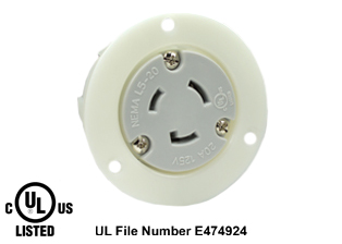 20 AMPERE-125 VOLT NEMA L5-20R FLANGED PANEL MOUNT POWER OUTLET, IMPACT RESISTANT NYLON BODY, 2 POLE-3 WIRE GROUNDING (2P+E), SPECIFICATION GRADE. WHITE. 

<br><font color="yellow">Notes: </font> 
<br><font color="yellow">*</font> For weatherproof / dust proof applications use #5203-WSC cover or #79485 cover.
 <br><font color="yellow">**</font> NEMA Flanged Panel Mount Outlets with same mounting pattern listed below.
<BR>**NEMA L5-20R Locking Outlet #L520-FO (20A-125V). Accepts NEMA L5-20P Locking plugs.
<BR>**NEMA L5-30R Locking Outlet #L530-FO (30A-125V). Accepts NEMA L5-30P Locking plugs.
<BR>**NEMA L6-20R Locking Outlet #L620-FO (20A-250V). Accepts NEMA L6-20P Locking plugs.
<BR>**NEMA L6-30R Locking Outlet #L630-FO (30A-250V). Accepts NEMA L6-30P Locking plugs.
 <br><font color="yellow">*</font> Terminals accept 14AWG-8AWG. Max torque = 12 in. lbs. Temp. range = -40�C to +75�C.

<br><font color="yellow">View:</font> Optional panel mount design # <a href="https://internationalconfig.com/icc6.asp?item=L520-R" style="text-decoration: none">L520-R</a>.

<br><font color="yellow">View:</font> High Power NEMA Locking 20A, 30A Power Outlets. <a href="https://www.internationalconfig.com/catalog_pages/flanged_inlets_flanged_outlets_guide.pdf" style="text-decoration: none">NEMA Flanged Outlets 
 & Inlets Guide</a> 
<br><font color="yellow">*</font> Plugs, power cords, outlets, connectors, inlets are listed below in related products. Scroll down to view.
