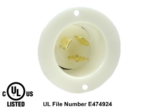 15 AMPERE-250 VOLT (NEMA L6-15P) LOCKING FLANGED PANEL MOUNT POWER INLET, 2 POLE-3 WIRE GROUNDING (2P+E), IMPACT RESISTANT NYLON BODY, SPECIFICATION GRADE. WHITE. 

<br><font color="yellow">Notes: </font> 
<br><font color="yellow">*</font> For weatherproof / dustproof applications use #5200-WC inlet cover and #5200-WTC terminal shield.
<br><font color="yellow">*</font> Terminals accept 16AWG-10AWG. Max torque = 11 in. lbs.
<br><font color="yellow">*</font> Temp. range = -40�C to +75�C.
<br><font color="yellow">*</font> NEMA locking inlets, IEC 60309 inlets and European, Australian power inlets are listed below in related products. Scroll down to view.