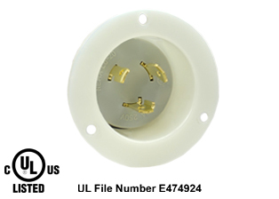 20 AMPERE-250 VOLT (NEMA L6-20P) FLANGED PANEL MOUNT POWER INLET, 2 POLE-3 WIRE GROUNDING (2P+E), IMPACT RESISTANT NYLON BODY, SPECIFICATION GRADE. WHITE. 

<br><font color="yellow">Notes: </font> 
<br><font color="yellow">*</font> For weatherproof / dustproof panel mount applications use #5201-WC inlet cover.
<br><font color="yellow">*</font> Terminals accept 14AWG-8AWG. Max torque = 12 in. lbs.
<br><font color="yellow">*</font> Temp. range = -40�C to +75�C.
<br><font color="yellow">*</font> NEMA 15A, 20A, 30A (125V, 250V), IEC 60309 (20A, 30A, 60A, 125A) & European, Australian power inlets are listed below in related products. Scroll down to view.
