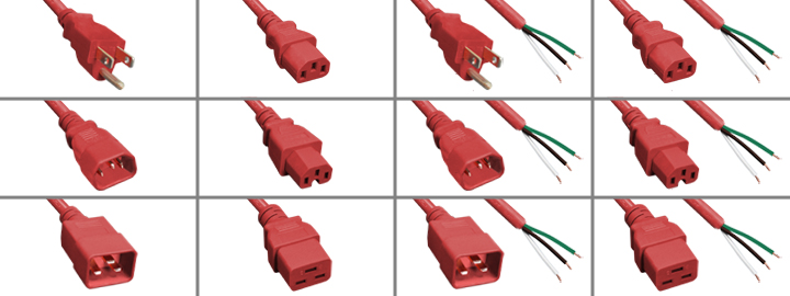 <font color="RED">RED POWER CORDS</font><BR>
Entire selection of Red power cords. "Scroll down to view".
<BR>
Configurations available:
<BR>
NEMA 5-15 Plug to C-13, C-15, C-19 and Versions with Stripped Unterminated Open Ends.
<BR>
IEC 60320 C-14 Plug to C-13, C-15, C-19  and Versions with Stripped Unterminated Open Ends.
<BR>
IEC 60320 C-20 Plug to C-13, C-19  and Versions with Stripped Unterminated Open Ends.
<BR>
IEC 60320 C-13, C-15, C-19 to Stripped Unterminated Open Ends.
<BR><BR>

<font color="YELLOW">*</font>Color Power Cord Options. Primary Color Choices:
<BR>
Link: <a href="https://internationalconfig.com/icc6.asp?item=Blue-Power-Cords" style="text-decoration: none">Blue Power Cords</a><BR>

Link: <a href="https://internationalconfig.com/icc6.asp?item=Green-Power-Cords" style="text-decoration: none; color: green">Green Power Cords</a><BR>

Link: <a href="https://internationalconfig.com/icc6.asp?item=Red-Power-Cords" style="text-decoration: none; color: red">Red Power Cords</a><BR>

Links: <a href="https://www.internationalconfig.com/cordhelp.asp#nema" style="text-decoration: none; color: white">Black USA NEMA Cords | <a href="https://www.internationalconfig.com/cordhelp.asp#iec_60320" style="text-decoration: none; color: white">Black IEC 60320 Cords</a> | <a href="https://www.internationalconfig.com/cordhelp.asp" style="text-decoration: none; color: white">Black Power Cord Selector</a>  <BR><BR>

<font color="YELLOW">**</font>Secondary Color Choices: <font color="YELLOW">Yellow</font>, <font color="WHITE">White</font>, <font color="GRAY">Gray</font>, <font color="PURPLE">Purple</font>, <font color="PINK">Pink</font>. Contact sales office for availability of these colors.