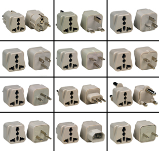 UNIVERSAL, EUROPEAN, INTERNATIONAL "MULTI-CONFIGURATION" ADAPTERS, POWER STRIPS, SOCKETS, OUTLETS.

<br><font color="yellow">Notes: </font> 
<br><font color="yellow">*</font> Add-on adapter #74900-SGA is required when "Multi-Configuration" products are used with European, German, French "Schuko" CEE 7/7 & CEE 7/4 plugs. Add-on adapter #74900-SGA provides the "Earth" grounding connection. Optional British plug adapters are #30140, 30140-BLK.
<br><font color="yellow">*</font> Scroll down to view "Universal" adapters or the complete range of "Country Specific" plug adapters.

