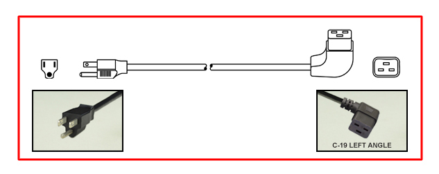 United States NEMA 5-15 plug to left-angle C-19 connector - United States Power Cord