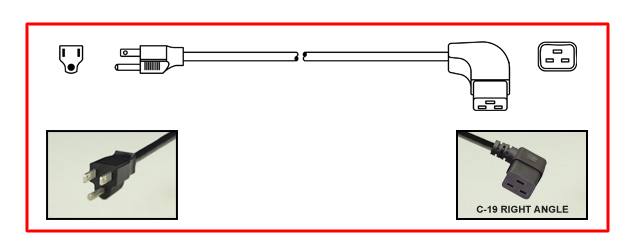 United States NEMA 5-15 plug to right-angle C-19 connector - United States Power Cord