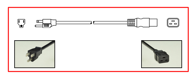 North America NEMA 5-15 plug to straight C-19 connector - North America Power Cord