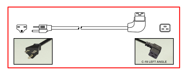 United States NEMA 6-15 plug to left-angle C-19 connector - United States Power Cord