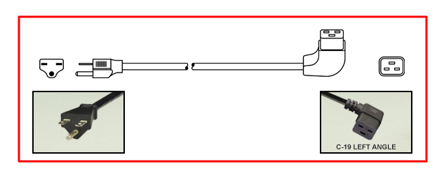 North America NEMA 6-15 plug to left-angle C-19 connector - North America Power Cord