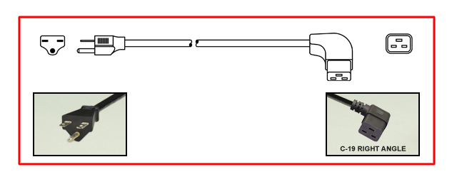 North America NEMA 6-15 plug to right-angle C-19 connector - North America Power Cord