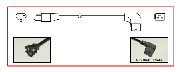 North America NEMA 5-20 plug to right-angle C-19 connector - North America Power Cord