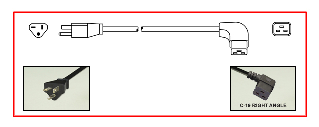 North America NEMA 6-20 plug to right-angle C-19 connector - North America Power Cord