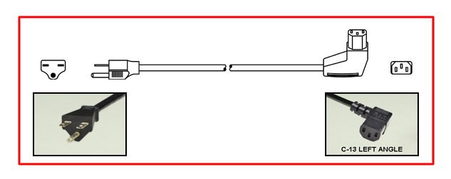 United States NEMA 6-15 plug to left-angle C-13 connector - United States Power Cord