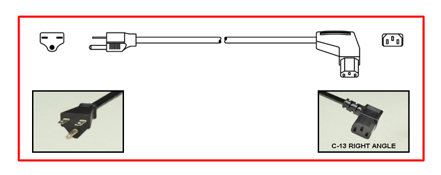 United States NEMA 6-15 plug to right-angle C-13 connector - United States Power Cord