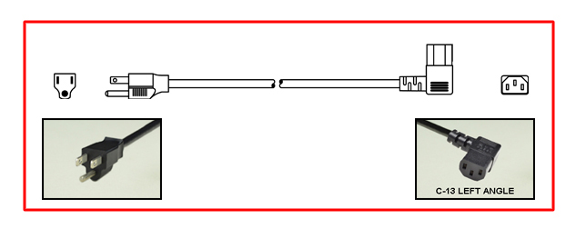 United States NEMA 5-15 plug to left-angle C-13 connector - United States Power Cord