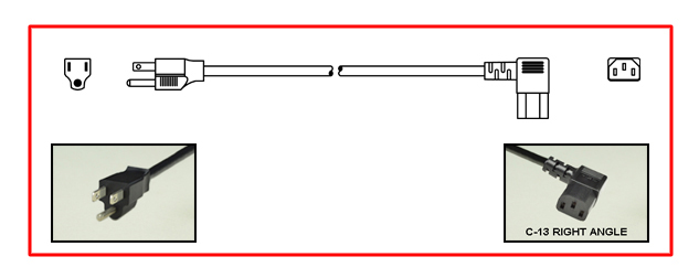 United States NEMA 5-15 plug to right-angle C-13 connector - United States Power Cord