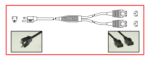 United States NEMA 5-15 plug to y-splitter straight C-13 connectors (x2) - United States Power Cord