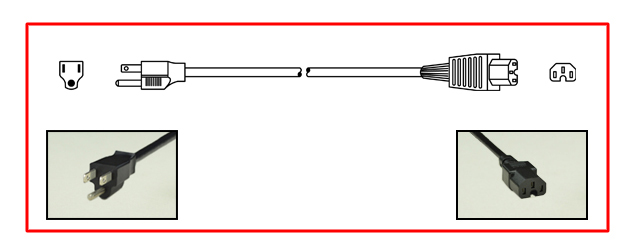 United States NEMA 5-15 plug to straight C-15 connector - United States Power Cord