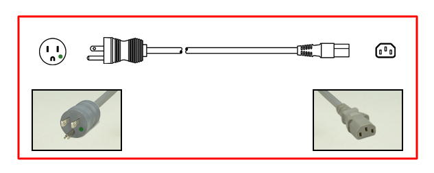 North America Hospital Grade NEMA 5-15 plug to straight C-13 connector - North America Hospital Grade Power Cord