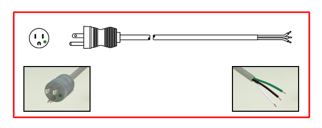 North America Hospital Grade Power Cord - North America Hospital Grade NEMA 5-15 plug to Unterminated End