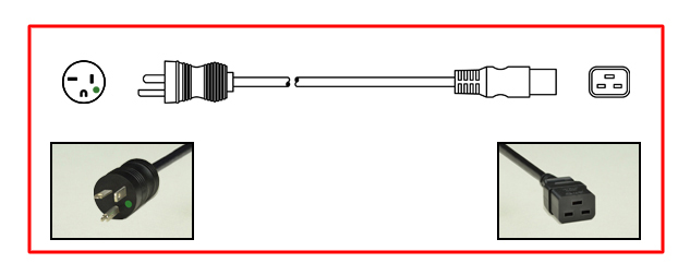 North America Hospital Grade NEMA 6-20 plug to straight C-19 connector - North America Hospital Grade Power Cord