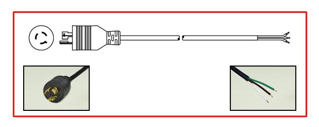 North America Locking Power Cords - North America NEMA L6-15 Locking plug to Unterminated End